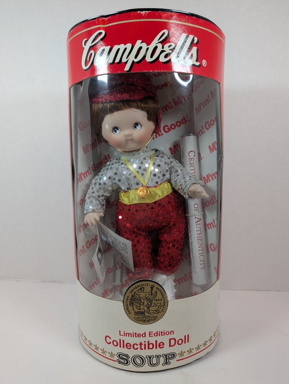 CAMPBELL’S SOUP 1998 Ice Skater Doll w/Stand & COA Vintage Limited Edition NIB